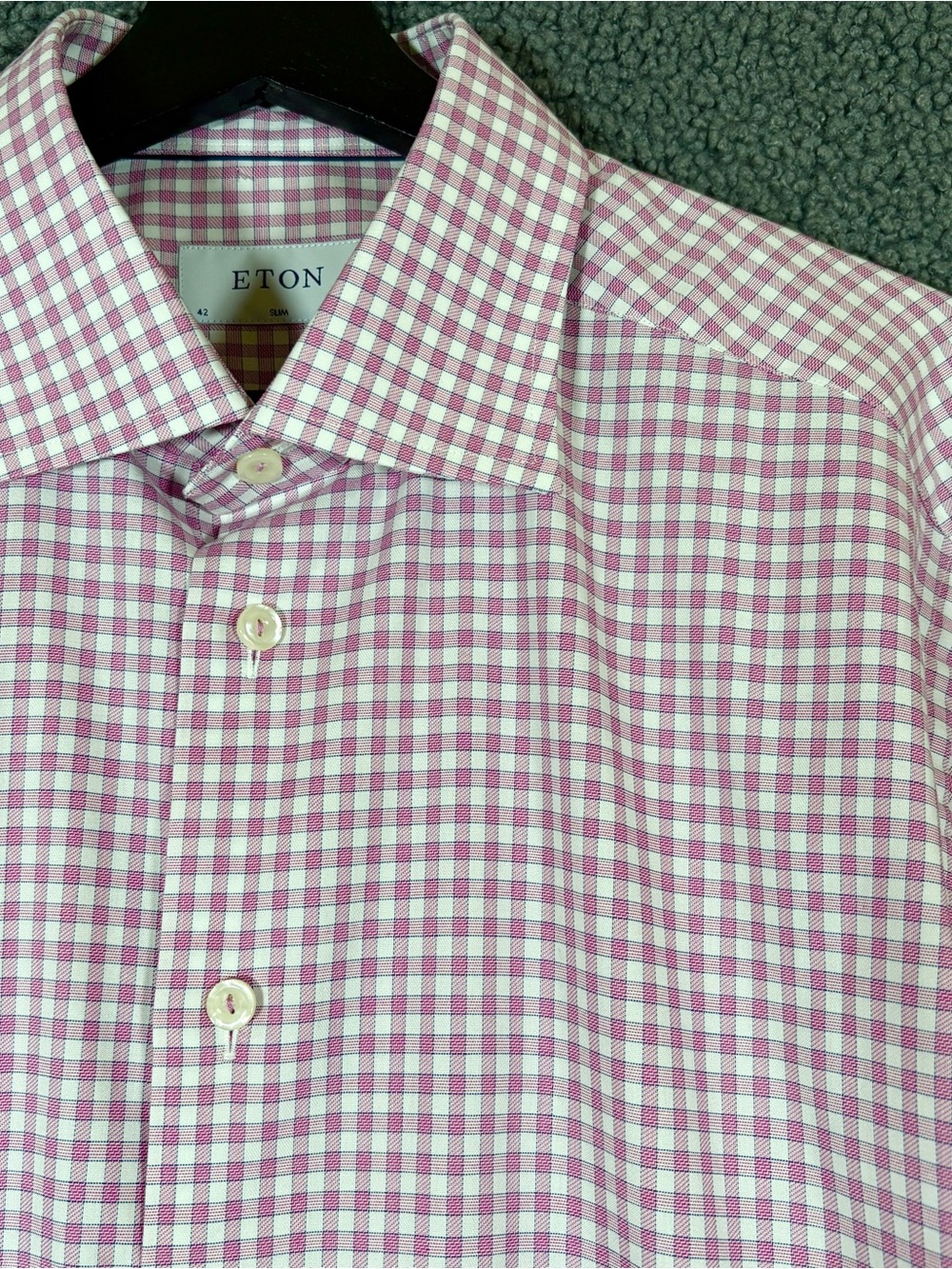 Eton Check Cotton Slim Fit Button Up Shirt - Men's Size 42/16.5 - Pink